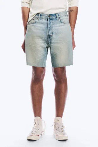 Space Relaxed Denim-Shorts in mittlerer Länge – Port Blue – Hellblau