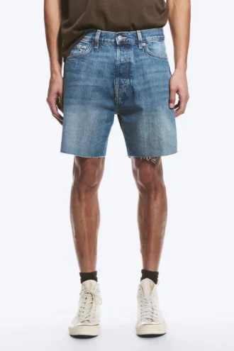 Space Relaxed Denim-Shorts in mittlerer Länge – Radio Blue – Mittelblau