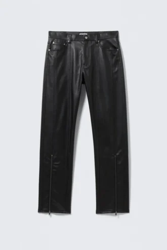 Space Relaxed Kunstlederhose mit Reißverschluss am Saum – Schwarz