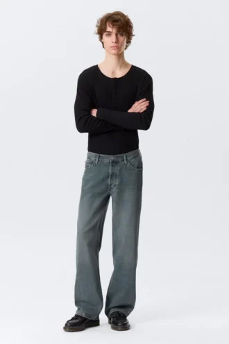 Sphere Low-Rise-Jeans mit lockerer Passform und geradem Bein – Blue One – Dunkelblau