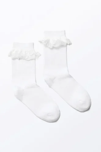 Spitzen-Socken mit Rüschen – Weiß Spitzen-Socken mit Rüschen – Weiß