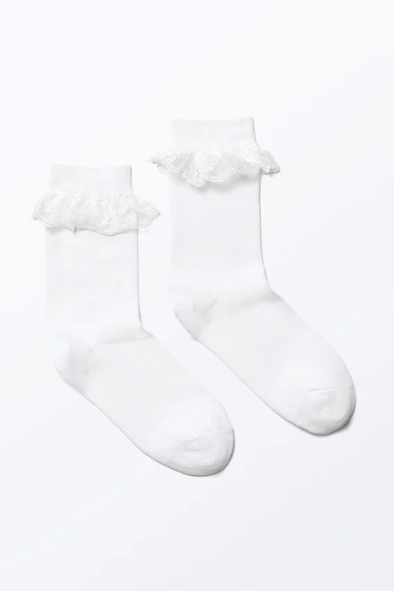Spitzen-Socken mit Rüschen – Weiß Spitzen-Socken mit Rüschen – Weiß