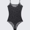 Spitzen-String-Bodysuit – Schwarz