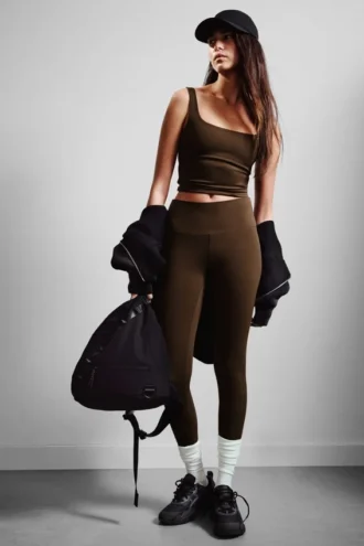 Sportleggings mit hoher Taille – Dunkelbraun