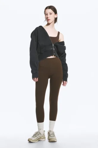 Sportleggings mit hoher Taille – Dunkelbraun