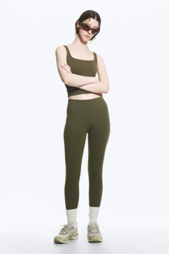 Sportleggings mit hoher Taille – Dunkelkhaki