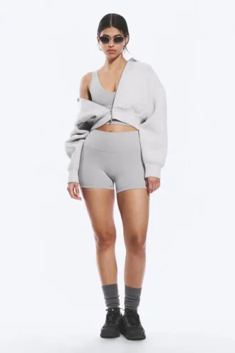 Sportliche Biker-Shorts mit hoher Taille – Hellgrau