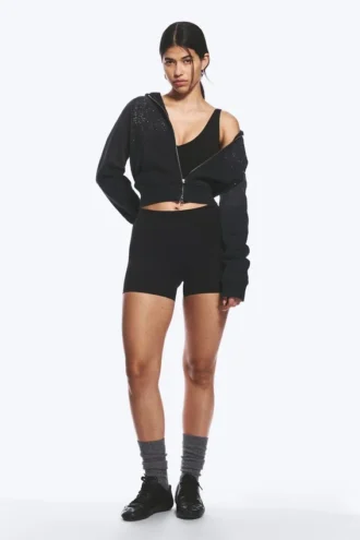 Sportliche Bikershorts mit hoher Taille – Schwarz