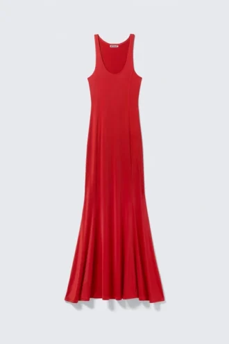 Sportliches Fit-and-Flare-Maxikleid – Rot
