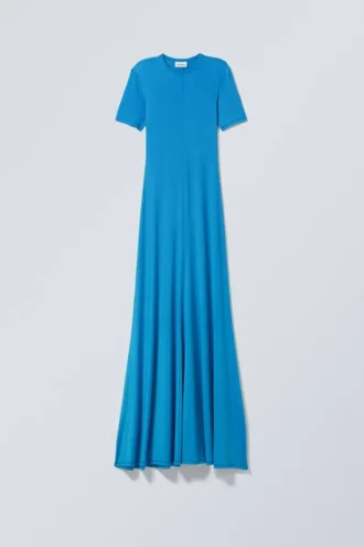 Sportliches Maxikleid mit kurzen Ärmeln – Blau