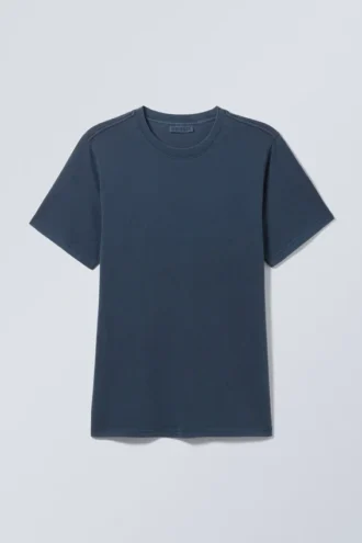 Standard-T-Shirt aus mittelschwerem Stoff – gewaschenes Dunkelblau