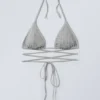 Strass-Wickel-Bikini-Oberteil – Grau – Strass