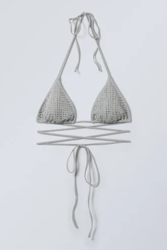 Strass-Wickel-Bikini-Oberteil – Grau – Strass Strass-Wickel-Bikini-Oberteil – Grau – Strass