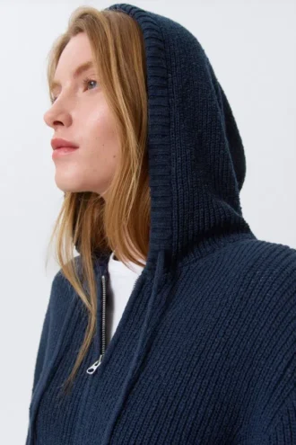 Strick-Kapuzenpullover mit Reißverschluss in Slim Fit – Dunkelblau