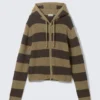 Strick-Kapuzenpullover mit Reißverschluss in Slim Fit – Dunkle Maulwurf- und Braunstreifen Strick-Kapuzenpullover mit Reißverschluss in Slim Fit – Dunkle Maulwurf- und Braunstreifen