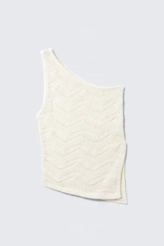 Strick-One-Shoulder-Top – Dusty White