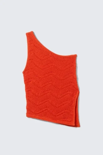 Strick-One-Shoulder-Top – Leuchtendes Rot