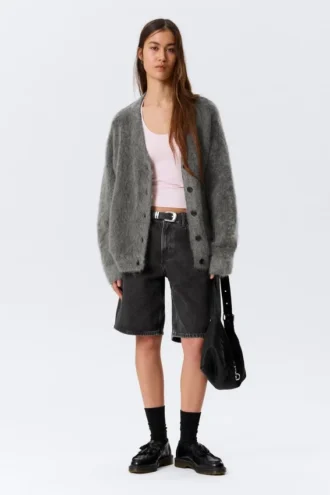 Strickjacke aus Mohair-Mischung – Dunkelgrau