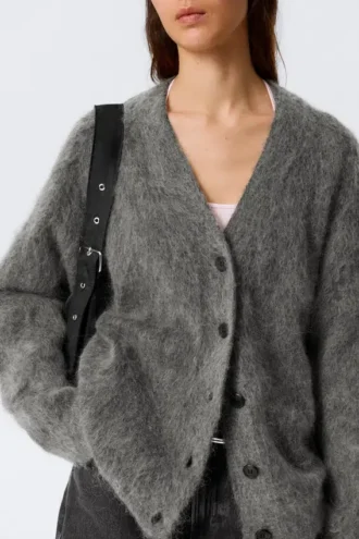 Strickjacke aus Mohair-Mischung – Dunkelgrau