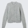Strickjacke mit Reißverschluss aus Wollmischung und Raglanärmeln – Grau meliert Strickjacke mit Reißverschluss aus Wollmischung und Raglanärmeln – Grau meliert