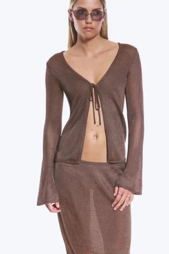 Strickjacke mit V-Ausschnitt – Braun