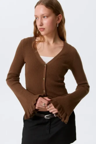 Strickjacke mit V-Ausschnitt – Dunkelbraun