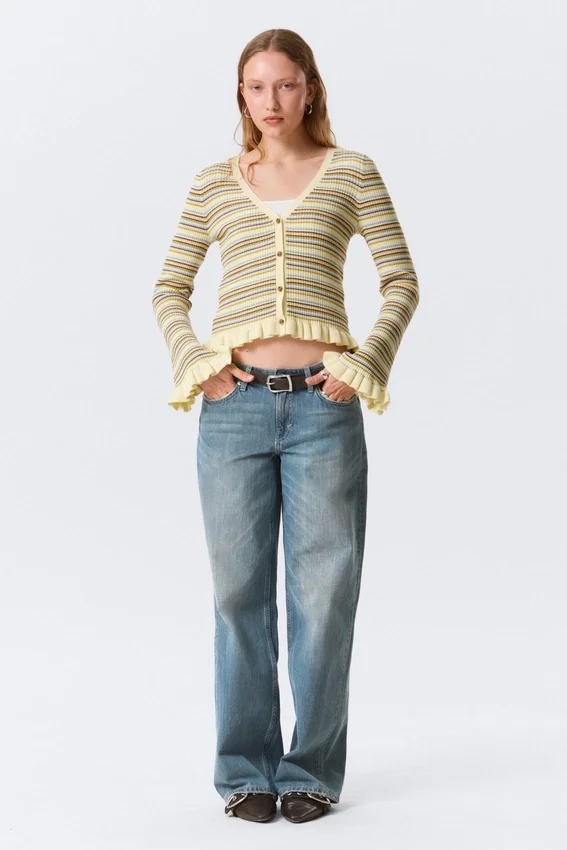 Strickjacke mit V-Ausschnitt – gestreift, hellgelb Strickjacke mit V-Ausschnitt – gestreift, hellgelb