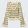 Strickjacke mit V-Ausschnitt – gestreift, hellgelb Strickjacke mit V-Ausschnitt – gestreift, hellgelb