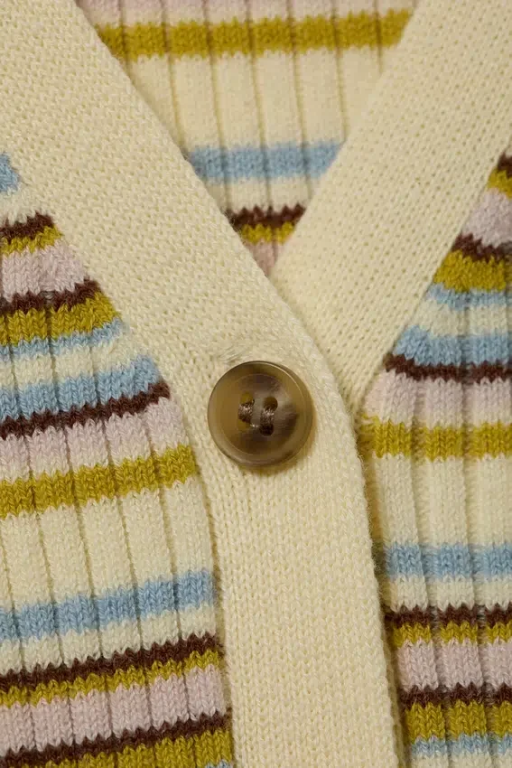 Strickjacke mit V-Ausschnitt – gestreift, hellgelb Strickjacke mit V-Ausschnitt – gestreift, hellgelb