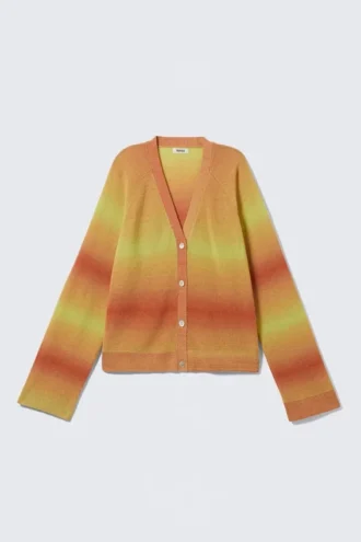 Strickjacke mit V-Ausschnitt und Farbverlauf – Orange & Gelb
