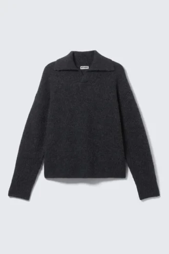Strickpullover aus Wollmischung im Polo-Stil – Dunkelblau