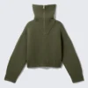 Strickpullover mit Trichterkragen und doppeltem Reißverschluss – Khaki-Grün Strickpullover mit Trichterkragen und doppeltem Reißverschluss – Khaki-Grün