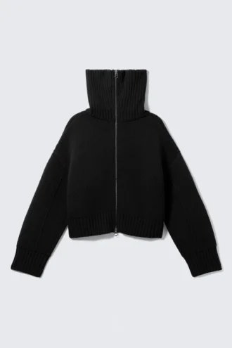 Strickpullover mit Trichterkragen und doppeltem Reißverschluss – Schwarz