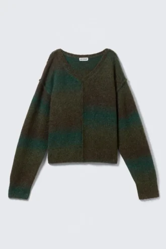 Strickpullover mit V-Ausschnitt und Space-Dye-Effekt – Dunkelgrün – Space-Dye