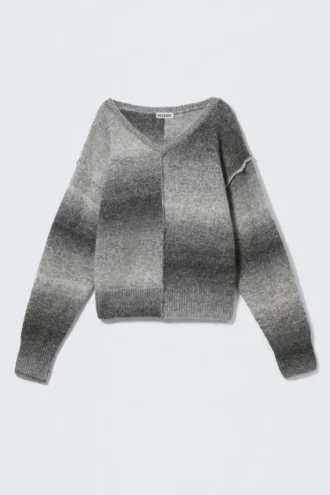 Strickpullover mit V-Ausschnitt und Space-Dye-Effekt – Grau Space Dye
