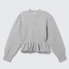 Strickpullover mit Volants am Saum – Grau meliert Strickpullover mit Volants am Saum – Grau meliert