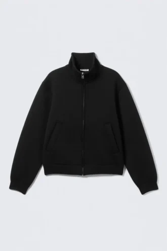 Strukturierte Scuba-Jacke mit Reißverschluss – Schwarz