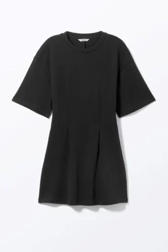 Strukturiertes Mini-T-Shirt-Kleid – Schwarz