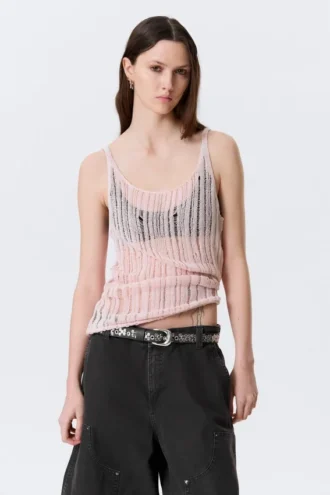 Strukturiertes Strick-Tanktop – Hellrosa