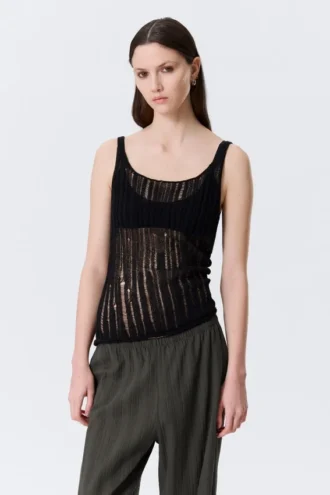 Strukturiertes Strick-Tanktop – Schwarz
