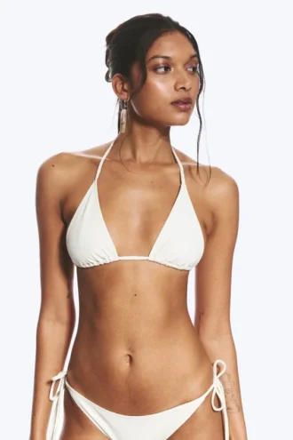 Strukturiertes Triangel-Bikini-Oberteil mit Trägern – Hellbeige