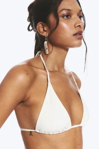 Strukturiertes Triangel-Bikini-Oberteil mit Trägern – Hellbeige
