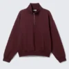 Sweatshirt mit halbem Reißverschluss und lockerer Passform – Dunkelrot Sweatshirt mit halbem Reißverschluss und lockerer Passform – Dunkelrot