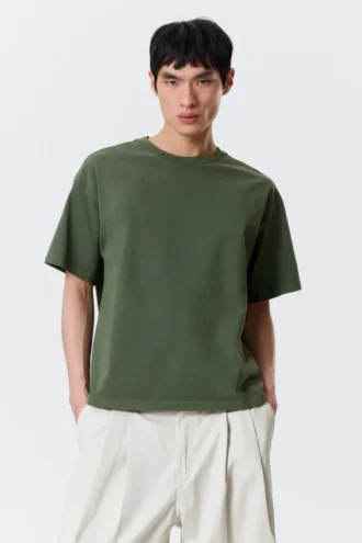 T-Shirt in lockerer Passform – gewaschen, dunkelgrün T-Shirt in lockerer Passform – gewaschen, dunkelgrün