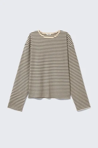 T-Shirt mit geraden Ärmeln – gestreift, schwarz