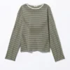 T-Shirt mit kastenförmigen Ärmeln – Gestreift, Khaki T-Shirt mit kastenförmigen Ärmeln – Gestreift, Khaki
