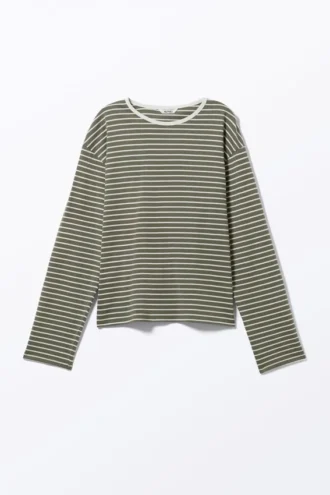 T-Shirt mit kastenförmigen Ärmeln – Gestreift, Khaki