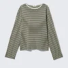 T-Shirt mit kastenförmigen Ärmeln – Gestreift, Khaki T-Shirt mit kastenförmigen Ärmeln – Gestreift, Khaki