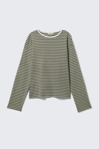 T-Shirt mit kastenförmigen Ärmeln – Gestreift, Khaki