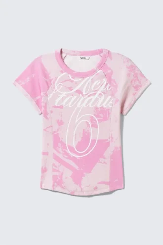 T-Shirt mit Kontrastnähten – Pink Stardust
